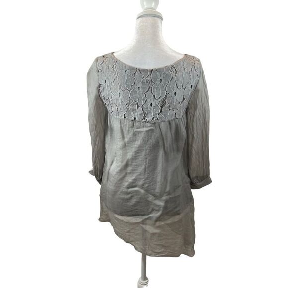 Ladies H Trend Silk Grey Asymmetrical Hem Blouse Size Small Made in Italy - Picture 6 of 13